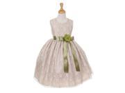 Cinderella Couture Big Girls Champagne Lace Sage Sash Sleeveless Dress 8