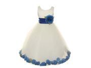 Little Girls Ivory Royal Blue Petal Adorned Satin Tulle Flower Girl Dress 6