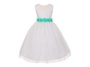 Little Girls White Aqua Chiffon Floral Sash Tulle Flower Girl Dress 6