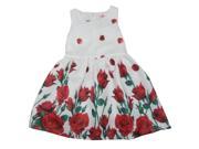 Little Girls White Burgundy Roses Flower Petal Printed Sleeveless Dress 6