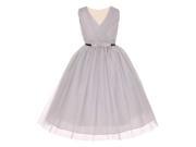 Big Girls Silver Pleated V Neck Rhinestone Tulle Special Occasion Dress 12