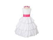 Cinderella Couture Girls White Layered Fuchsia Sash Pick Up Occasion Dress 6