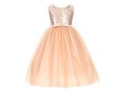Big Girls Champagne Sequin Bodice Bow Accent Tulle Junior Bridesmaid Dress 10