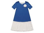Richie House Little Girls Blue White Ruffle Flower Applique Pleated Dress 4 5