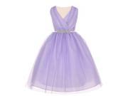 Big Girls Lilac Pleated V Neck Rhinestone Tulle Special Occasion Dress 10