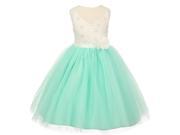 Rain Kids Little Girls Mint Ivory Beaded Lace V neck Special Occasion Dress 6