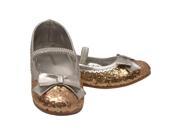 L Amour Girls Gold Glitter Patent Bow Scalloped Trim Dress Shoes 11 Kids