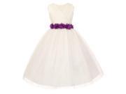 Little Girls Ivory Purple Chiffon Floral Sash Tulle Flower Girl Dress 4