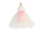 Lito Little Girls Ivory Pink Sash Poly Silk Tulle Flower Girl Dress 6