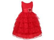 Little Girls Red Multi Tiered Lace Flower Girl Christmas Dress 2
