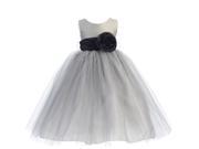 Lito Little Girls Silver Black Sash Poly Silk Tulle Flower Girl Dress 5