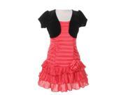 Big Girls Coral Black Pleated Tiered Velveteen Bolero 2 Pc Dress Outfit 10