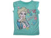 Disney Little Girls Turquoise Elsa Love To Sparkle Flutter Sleeve Top 3T