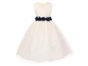 Big Girls Ivory Black Chiffon Floral Sash Tulle Junior Bridesmaid Dress 8