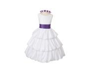 Cinderella Couture Girls White Layered Purple Sash Pick Up Occasion Dress 2