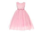 Big Girls Rose Glitter Floral Applique Bow Tulle Junior Bridesmaid Dress 14