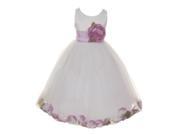 Little Girls White Lilac Petal Adorned Satin Tulle Flower Girl Dress 2T