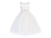 Lito Big Girls White Satin Embroidered Tulle Tea Length Communion Dress 12