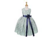 Cinderella Couture Big Girls Sage Lace Navy Sash Sleeveless Dress 12