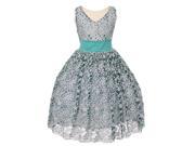Little Girls Teal Ivory Two Tone Lace Pearl Detail Flower Girl Dress 6