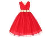 Little Girls Red Ivory Chiffon Floral Sash Tulle Flower Girl Dress 6