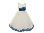Little Girls White Blue Petal Adorned Dull Satin Tulle Flower Girl Dress 6