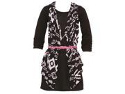 Big Girls Black White Art Deco Pattern Pink Braided Belt Trendy Dress 14