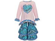 AnnLoren Little Girls Blue Pink Floral Damask Heart Tunic Pants Outfit 2 3T