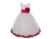 Little Girls White Fuchsia Petal Adorned Satin Tulle Flower Girl Dress 6