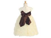 Lito Little Girls Ivory Chocolate Sash Taffeta Tulle Flower Girl Dress 6