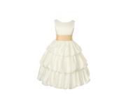 Cinderella Couture Girls Ivory Layered Gold Sash Pick Up Occasion Dress 14