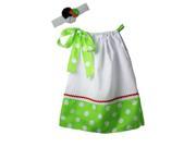 Little Girls White Lime Polka Dots Headband Pillowcase Dress 3 4Y