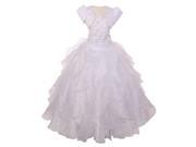 RainKids Big Girls White Sequin Flower Layer Organza Tulle Communion Dress 14