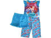 Disney Little Girls Blue Ariel Graphic Print Ruffle 3 Pc Pajama Set 4T