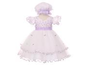 Baby Girls Lilac Floral Embroidery Jewel Ruffle Bonnet Flower Girl Dress 18M