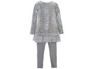 Rare Editions Baby Girls Gray Sequin Embellished Layered Legging Outfit 24M