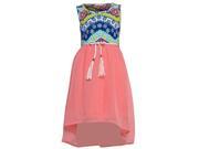 Big Girls Neon Pink Colorful Floral Tassel Belt Hi Lo Easter Dress 12