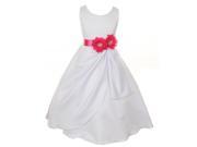 Big Girls White Fuchsia Bridal Dull Satin Sequin Flowers Occasion Dress 14