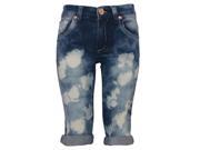 Little Girls Blue Bleach Spotted Design Fold Over Cuff Capris Jeans 4