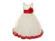 Little Girls Ivory Red Petal Adorned Satin Tulle Flower Girl Dress 2T