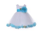 Baby Girls White Turquoise Petal Adorned Satin Tulle Flower Girl Dress 24M