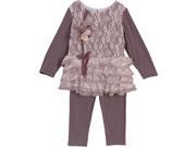 Isobella Chloe Little Girls Brown Lace Detail Evelyn 2 Pc Pant Set 4T