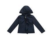 Richie House Little Girls Navy Solid Colored Ruffle Detail Hooded Coat 1 2
