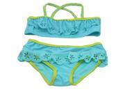 Rugged Bear Little Girls Aqua Floral Cutout Trim Bandeau 2 Pc Swimsuit 3T
