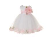 Baby Girls White Pink Petal Adorned Satin Tulle Flower Girl Dress 18M