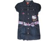 Hello Kitty Little Girls Blue Denim Plaid Waistband Button Dress 5