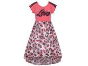 Little Girls Coral Studded Applique Lace Detailing Hi Low Dress 4