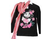 Disney Little Girls Black Pink Minnie Print Stripe Scarf Long Sleeved Shirt 6X