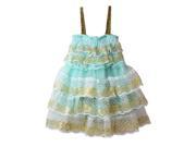 Little Girls Blue Gold Chiffon Lace Waterfall Party Dress 2T