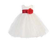 Lito Little Girls White Red Sash Poly Silk Tulle Flower Girl Dress 6